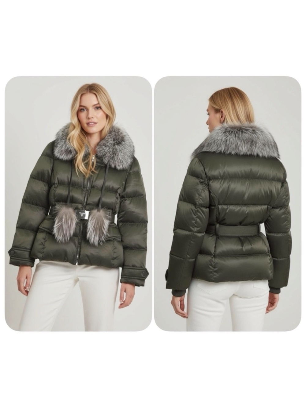 [RARE] PRADA POM POM 29X275 DOWN FOX FUR BELTED JACKET SIZE 42/US 8 - BNWT